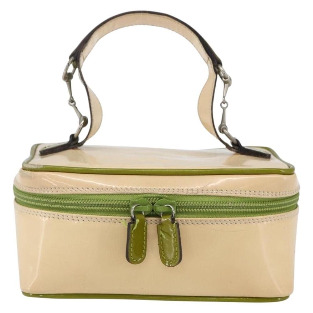 Gucci Patent Leather Vanity Hand Pouch Beige